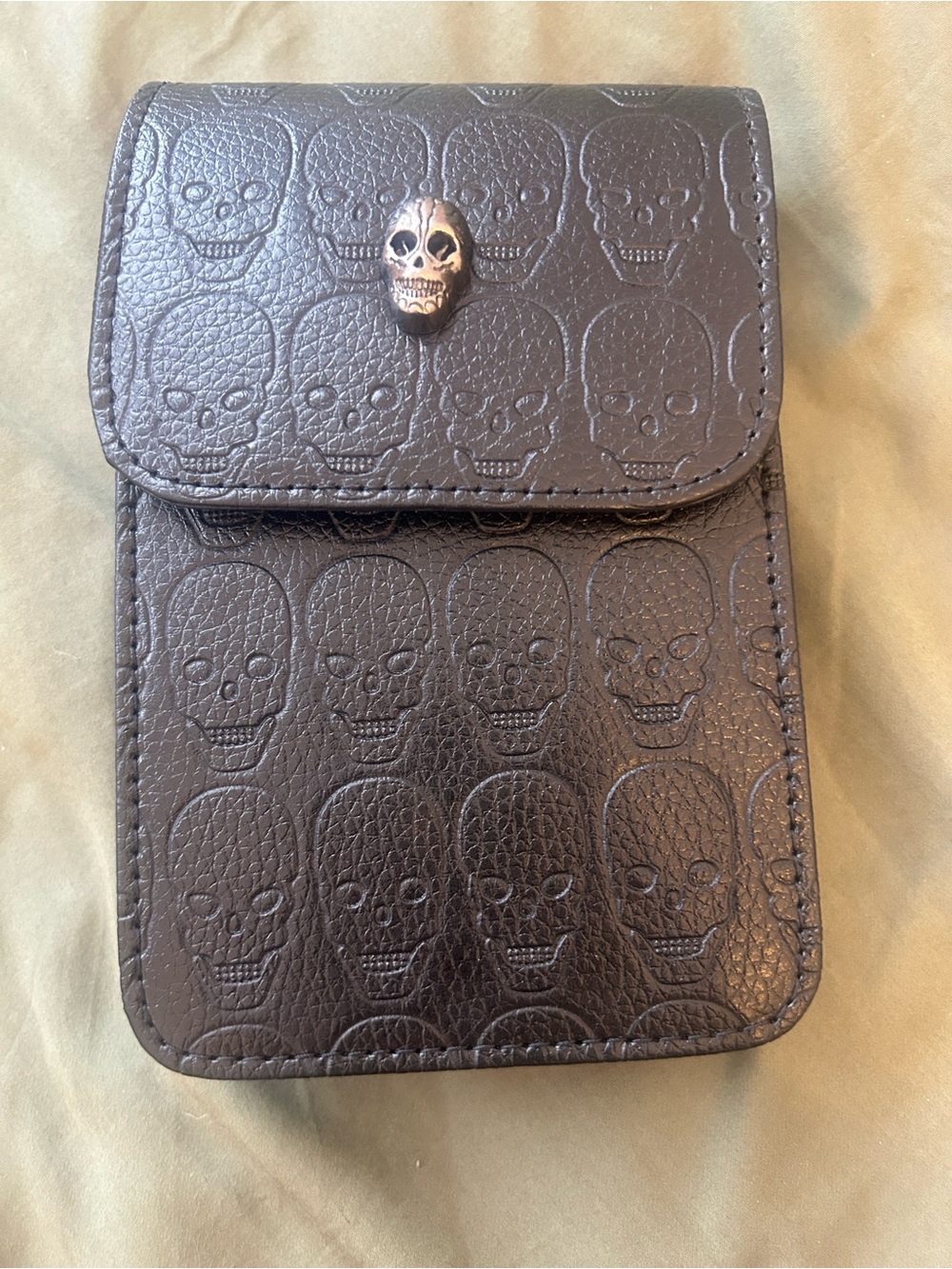 Black Embossed Skull Leather Crossbody Pouch